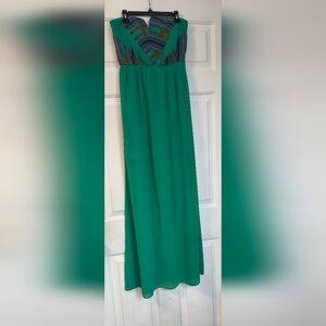 Pink Owl Women's Green Strapless Maxi Dress Skirt Casual Small